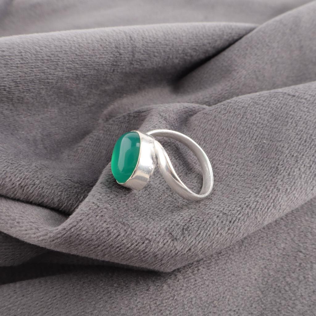 Rare Green Onyx Gemstone 925 Sterling Silver Jewelry Handcrafted Stylish Ring RR-53-36