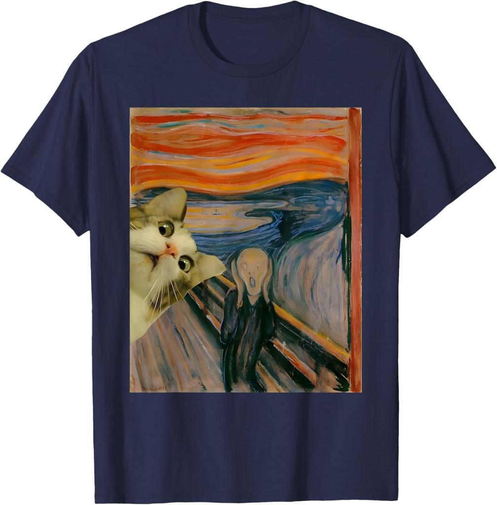 The Scream Cat By Munch Edvard Famous Painting Funny Cat Art T-Shirt