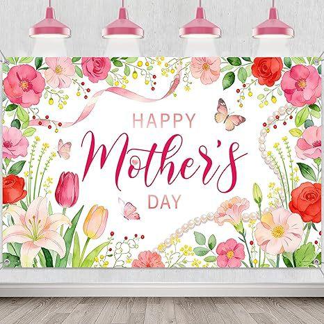 

Tulip Mother s Day Background Cloth Banner Grateful Mother Party Decorative Flag 95*75cm