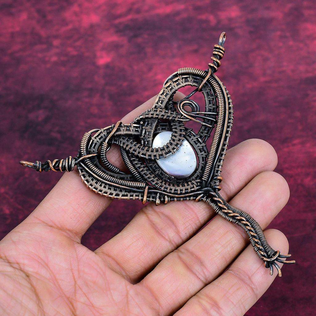 Mother Of Pearl Pendant Gemstone Pendant Copper Wire Wrapped Handmade Jewelry