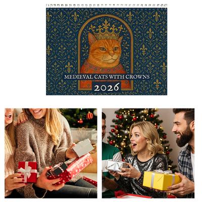2026 Wall Calendar Funny Medieval Art Gift Calendar 12-Month Cat Art Calendar Medieval Cat Calendar for Notes and Reminders