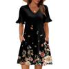 Women A Line Sun Dress Short Sleeve V Neck Printed Dress With Pockets