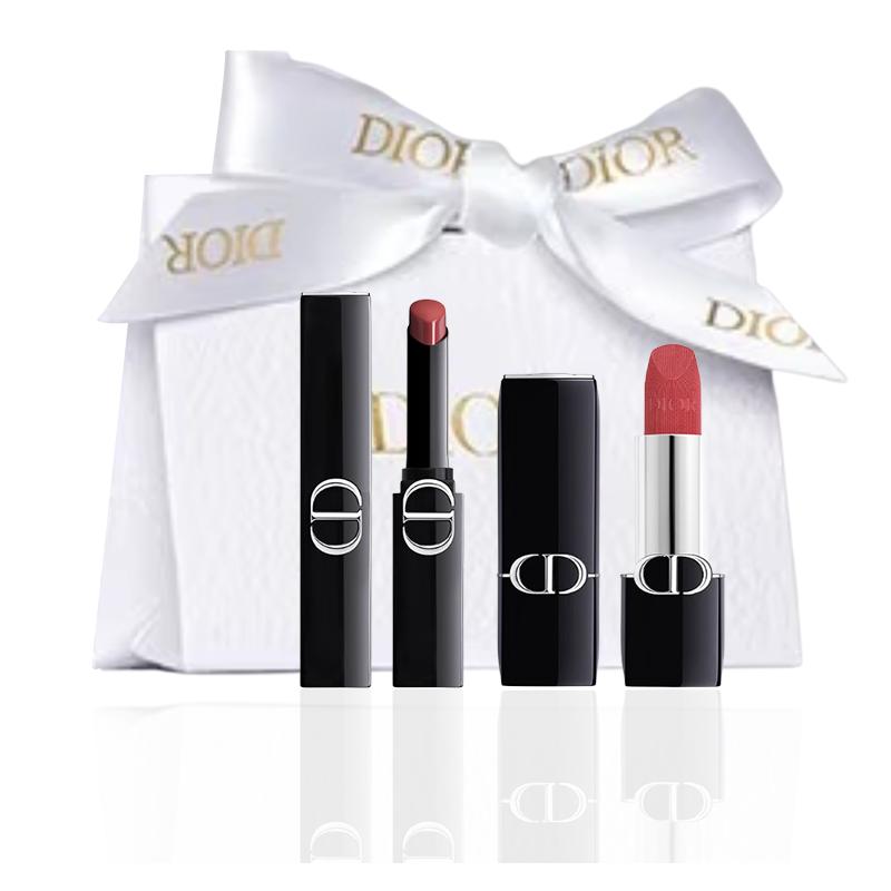 DIOR Lipstick Two-piece set: Blue Gold Lipstick #720 Sandalwood Nude Velvet + Stunning Lipstick #390 Lacquer Amber Black Tea синий