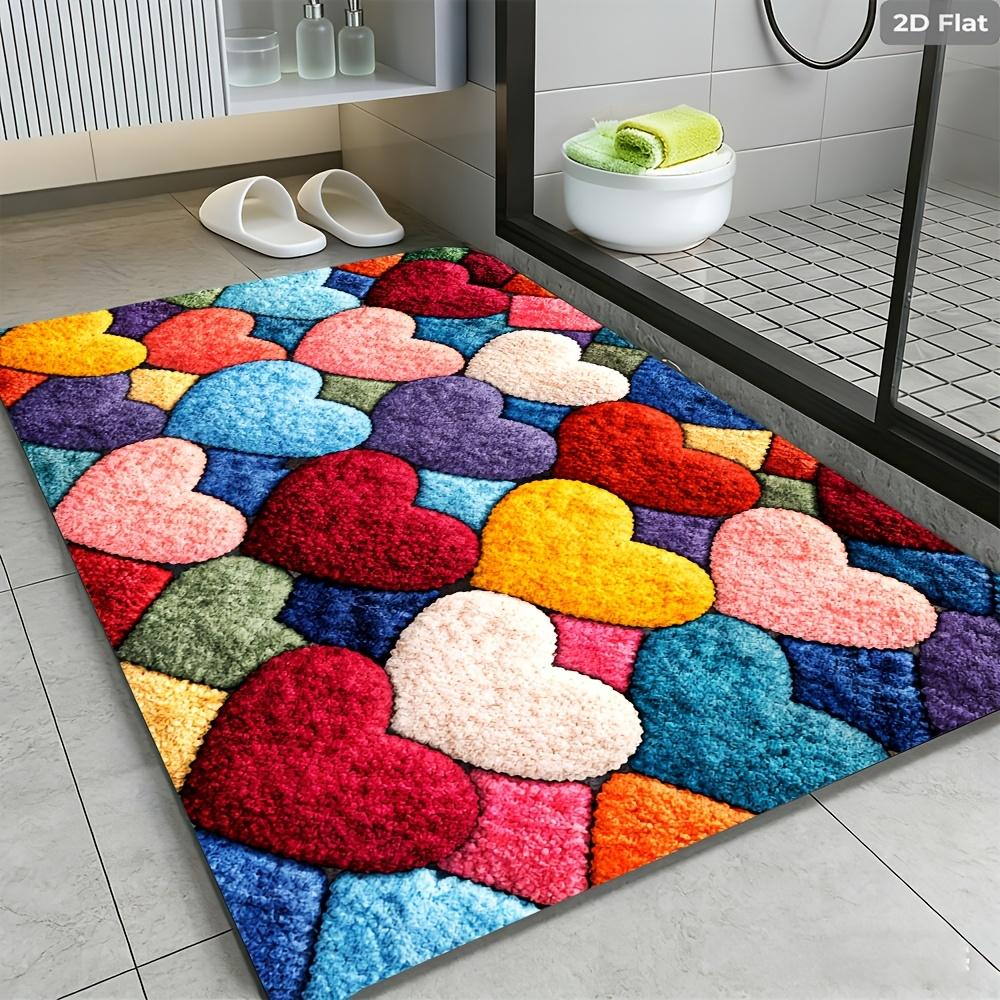 2D Flat Multicolor Hearts Patchwork Soft Texture Flannel Area Rug Non Slip Love Theme Carpet For Kids Room Bedroom Floor Decor