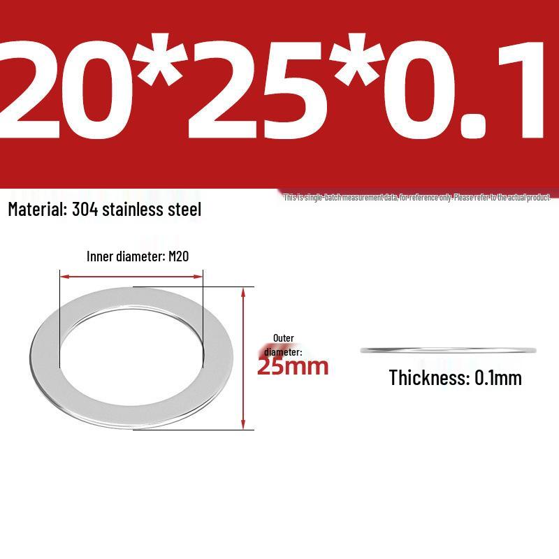 304 Stainless Steel Ultra-Thin Flat Washers - Available in Thickness: 0.1mm, 0.2mm, 0.3mm, 0.5mm