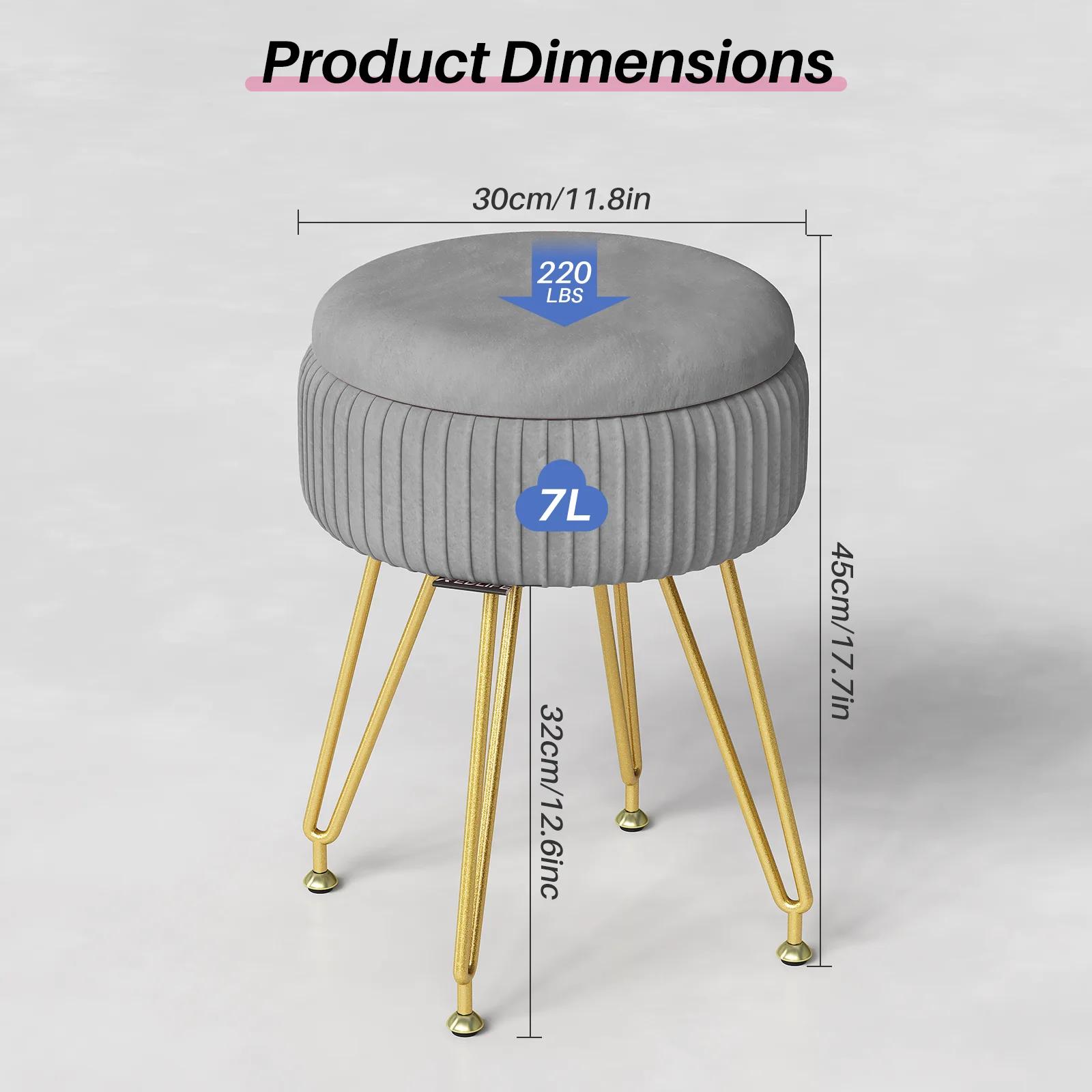 Красная жизнь Вельветовый туалетный столик-стул с хранением Многофункциональный стул для макияжа Подставка для ног с нескользящими ножками для гостиной спальни серый 19460₽