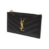 Saint Laurent Ysl Cassandre Gold Logo Zipper Grainy Embossed Quilted Leather Card Holder Coin Purse Women wallet Black 607915-BOW01-1000