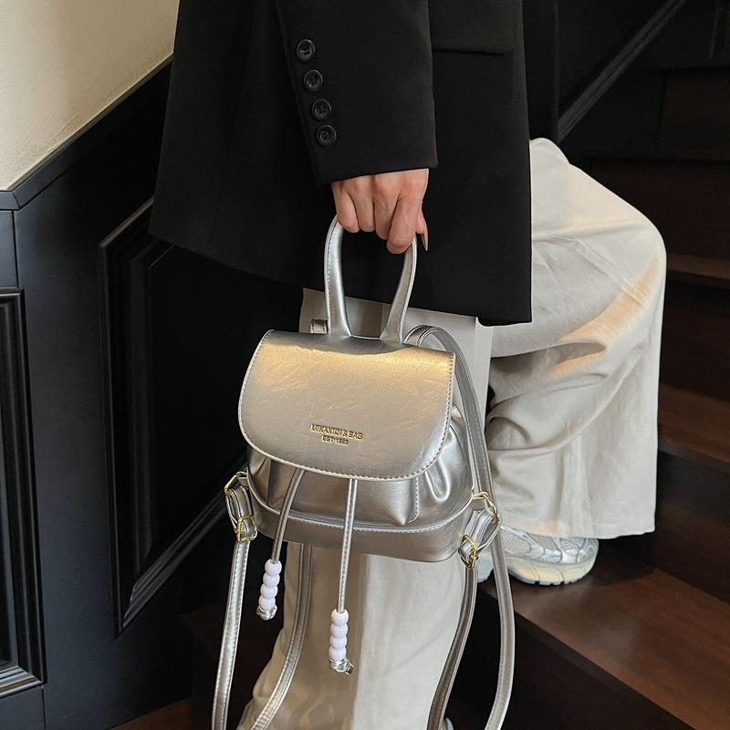 Trendy simple backpack new drawstring pleated women's bag going out travel small backpack