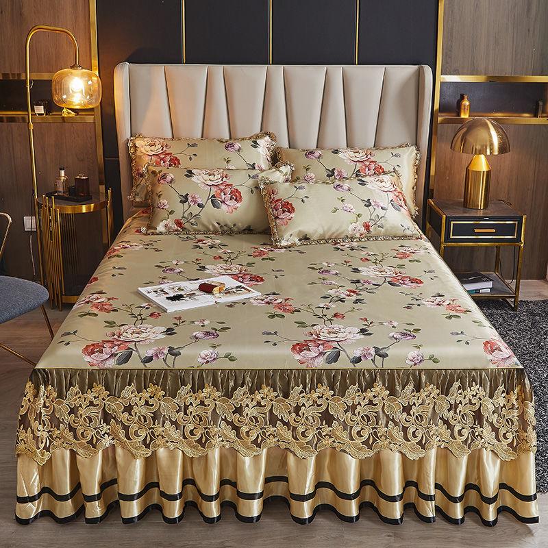 

Летняя юбка-кровать цельное кружевное покрывало в стиле принцессы из ледяного шелка (Комплект из трех частей) Покрывало для машинной стирки 120x200cm