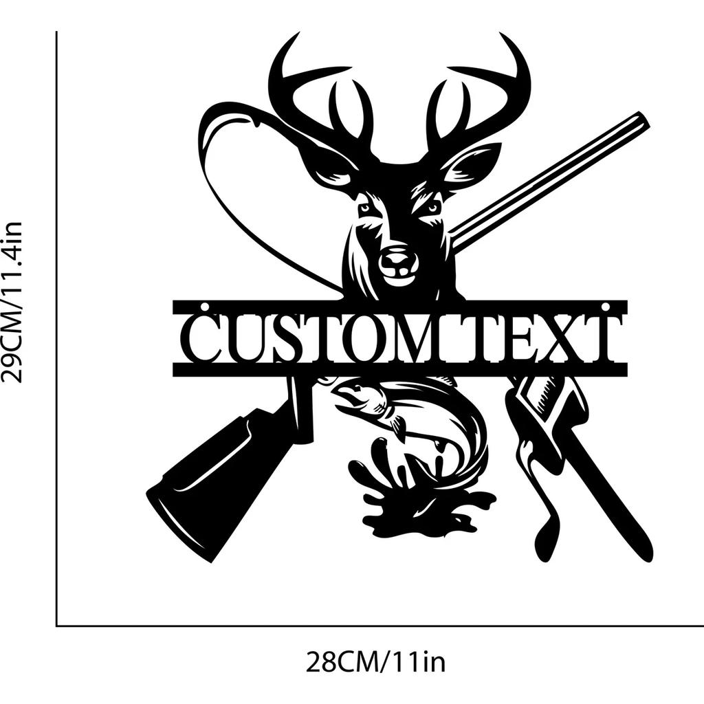 Metal Wall Art Deer Hunting Fish Hook Sign, Rustic Cabin Decor for Man Cave