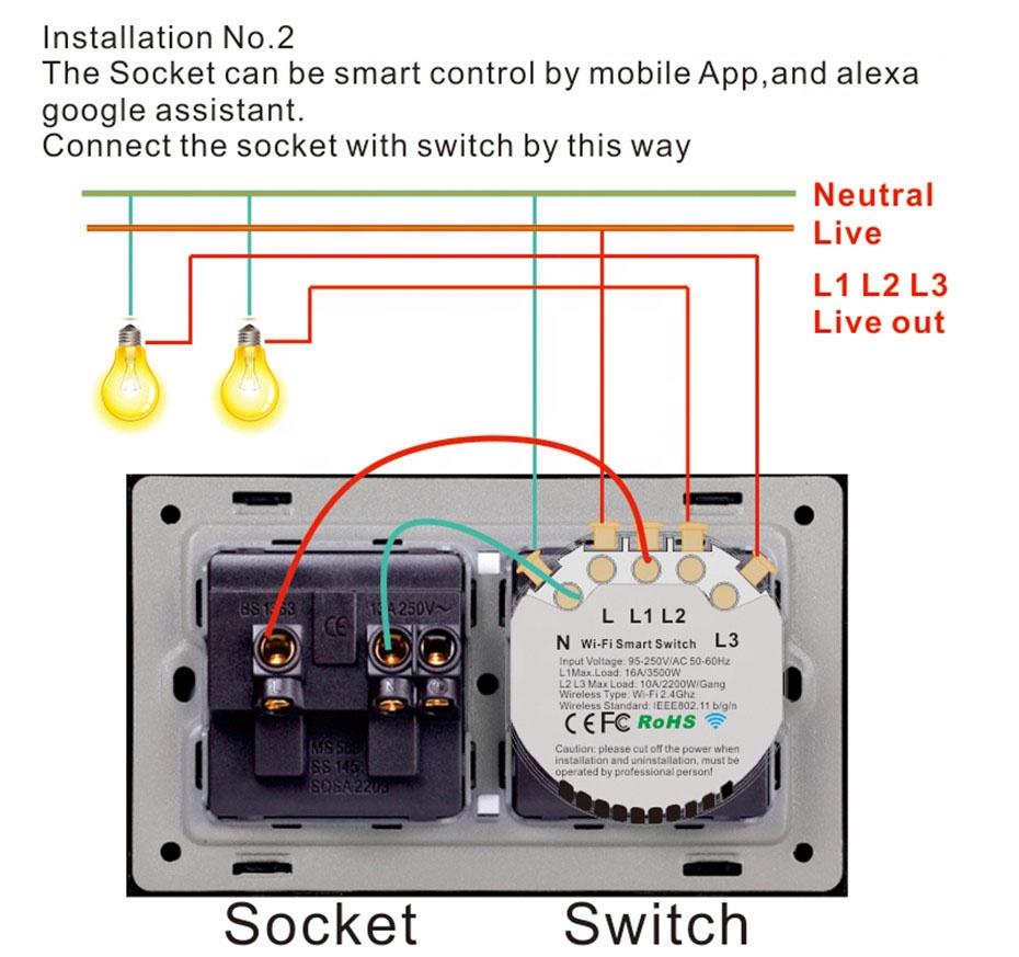 Wifi 3 Gang Wall Light Switch Smart Socket and Switch With EU Standard