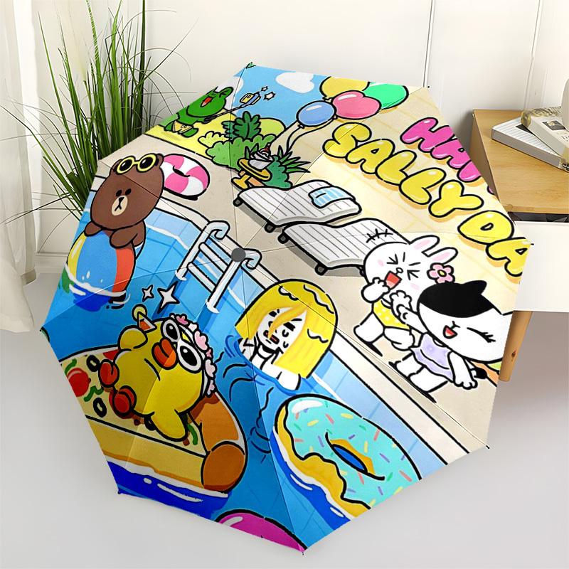 

1pc Outdoor Umbrella with Happy Sally Day Print - Automatic Opening/Closing, Portable 3-Fold Design, 8-Bone Iron Frame - Perfect for Fans, Trav