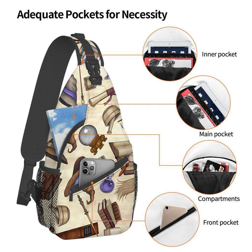 Witch's Tool Pattern Chest Bag for Boy/Girls Best Children Gift 2D Cartoon Large Capacity Outdoor Sports Leisure Fitness Bag
