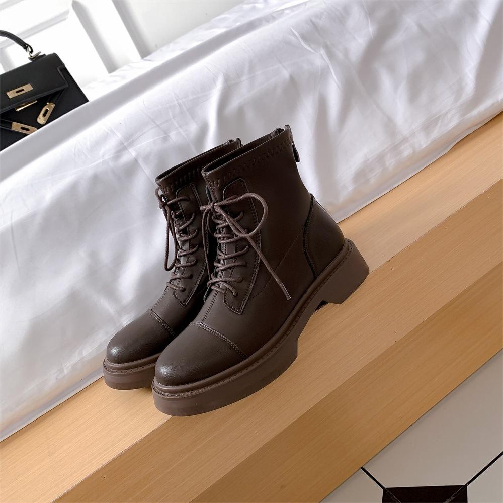 Inner heightening platform Martin boots women's new autumn British style brown elastic thin soft leather leather short boots