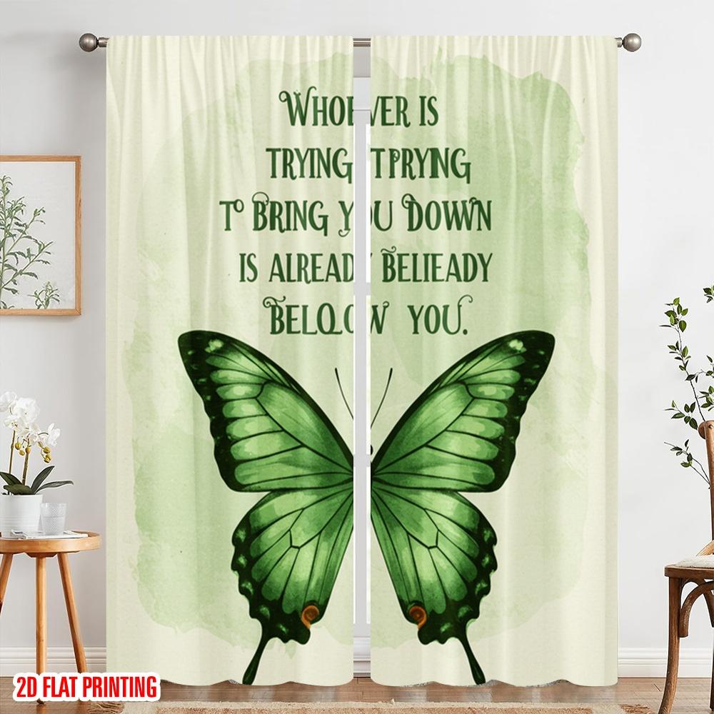 2pcs 2D flat printing Curtain Green Butterfly 100% Polyester Without Electricity Birthday Party for Photo Booths & Events