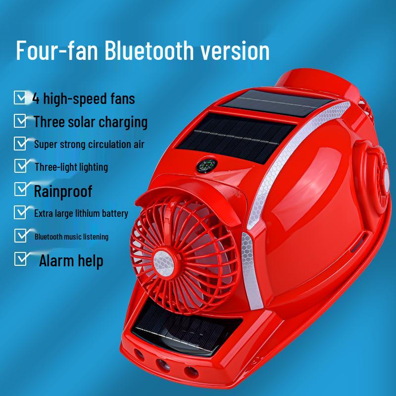 Six-Fan Multifunctional Cooling Hat with Solar Bluetooth Headlamp