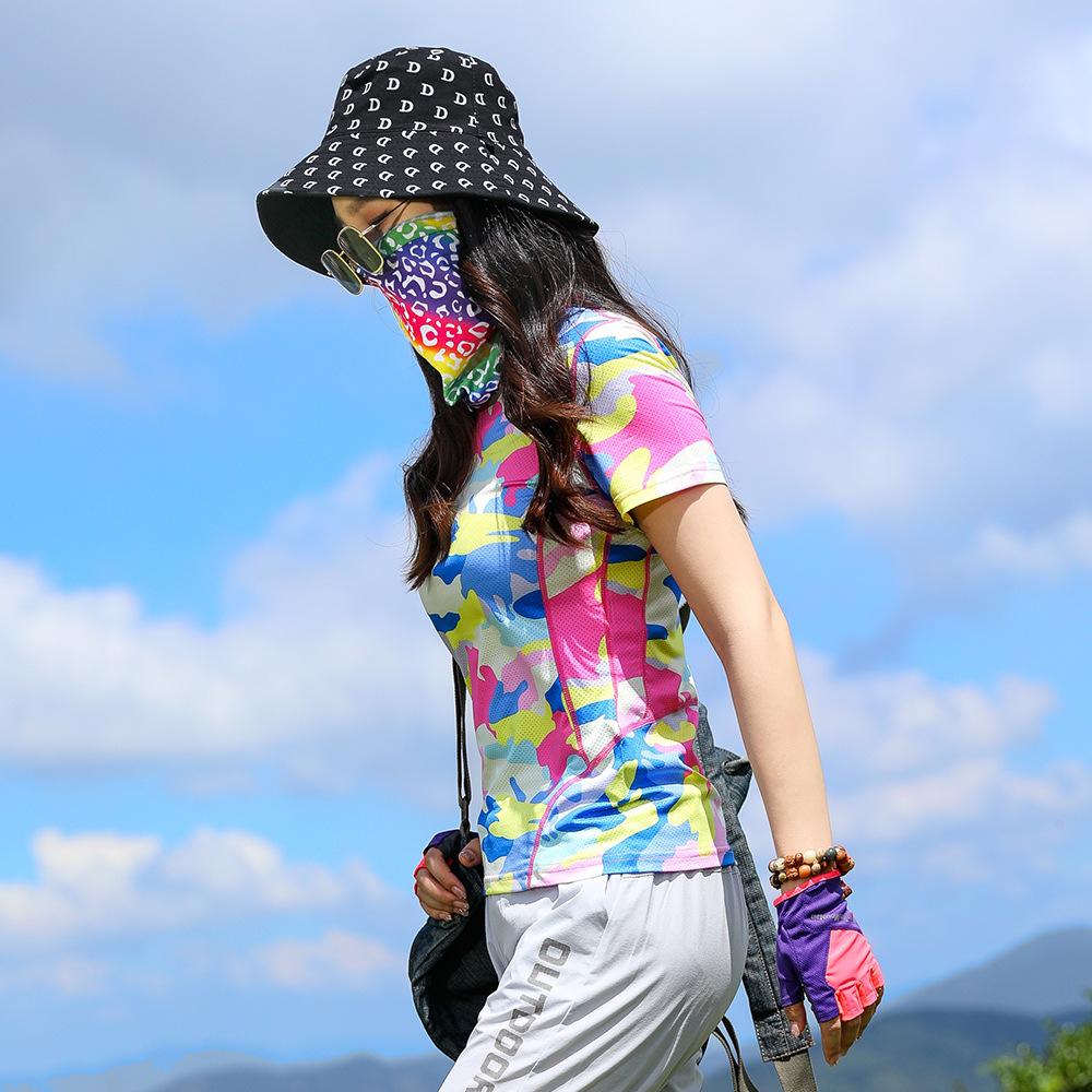 Outdoor ice silk camouflage quick-drying T-shirt women s short-sleeved elastic breathable sports running and hiking quick-drying clothes summer M