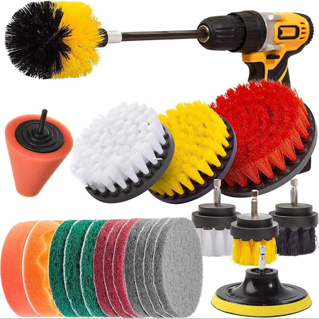 23 Pcs Brush Attachment Drill Set with Polishing Attachment Cordless Screwdriver for Car Rims Bathtub Sink Kitchen Wheels Grill