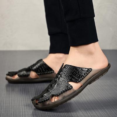 Fashion Summer Simple Slippers Men's Shoes Genuine Leather Slippers Soft Slip On Slides Footwear for Men Luxury Brand Slippers Man Flats