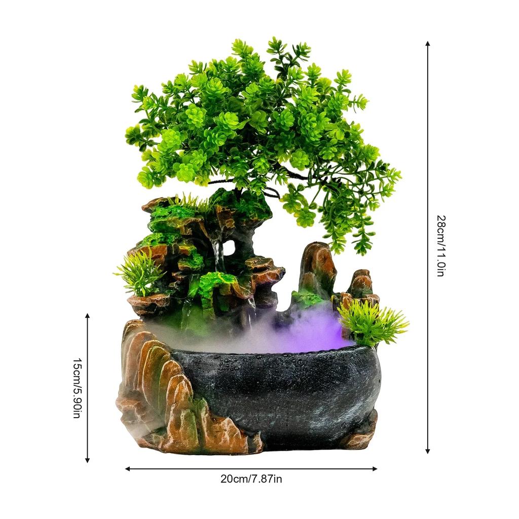 Tabletop Rockery Fountain Indoor Waterfall Bonsai Desktop Mini Rockery Water Fountain, Home and Office Desk Decoration