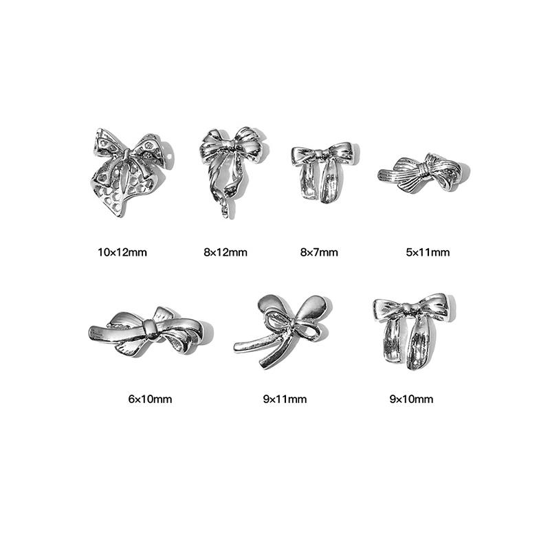 10 Pcs Glossy Silver Ribbon Nail Art Charm 3D Metal Alloy Bows Silk Ribbon Nail Decoration Diy Retro Metallic Nail Accessories