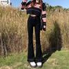 Women's High-Waisted Slimming Black Micro Flare Jeans with Raw Edge - Autumn 2024 Collection