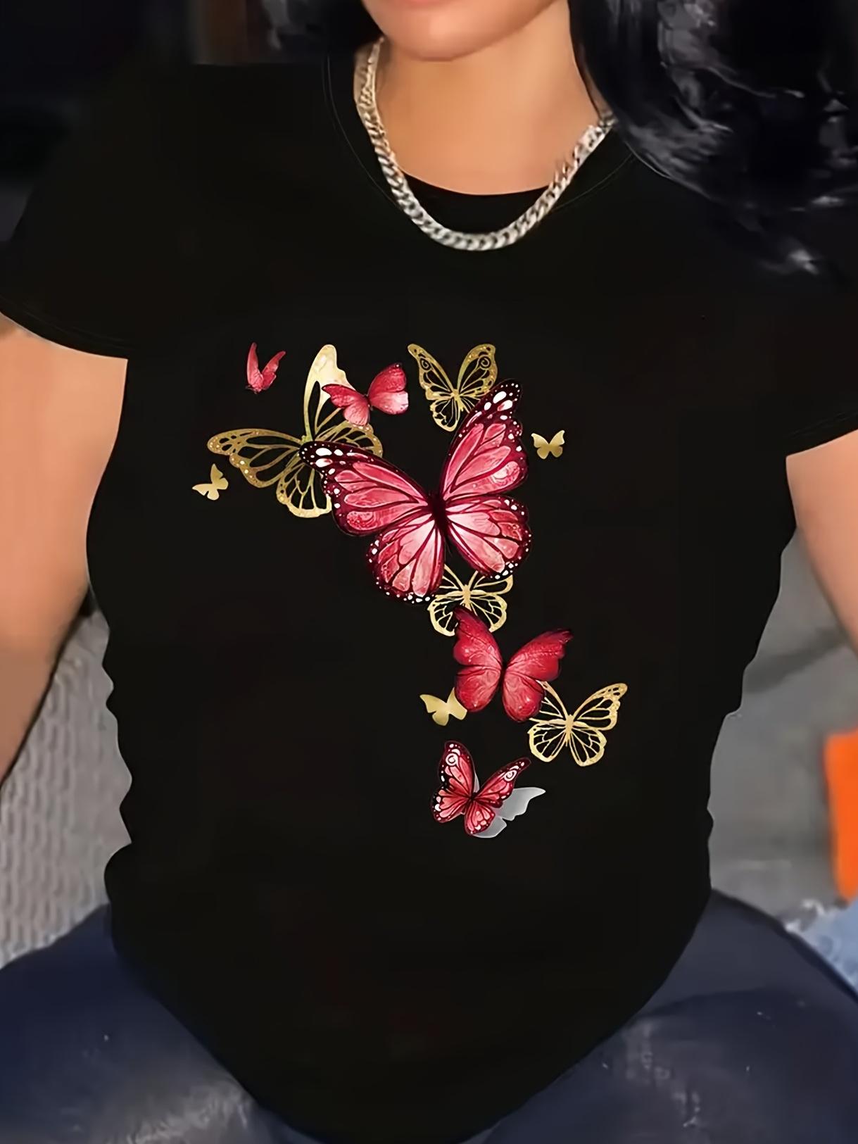Butterfly Print Graphic T-shirt XXXL