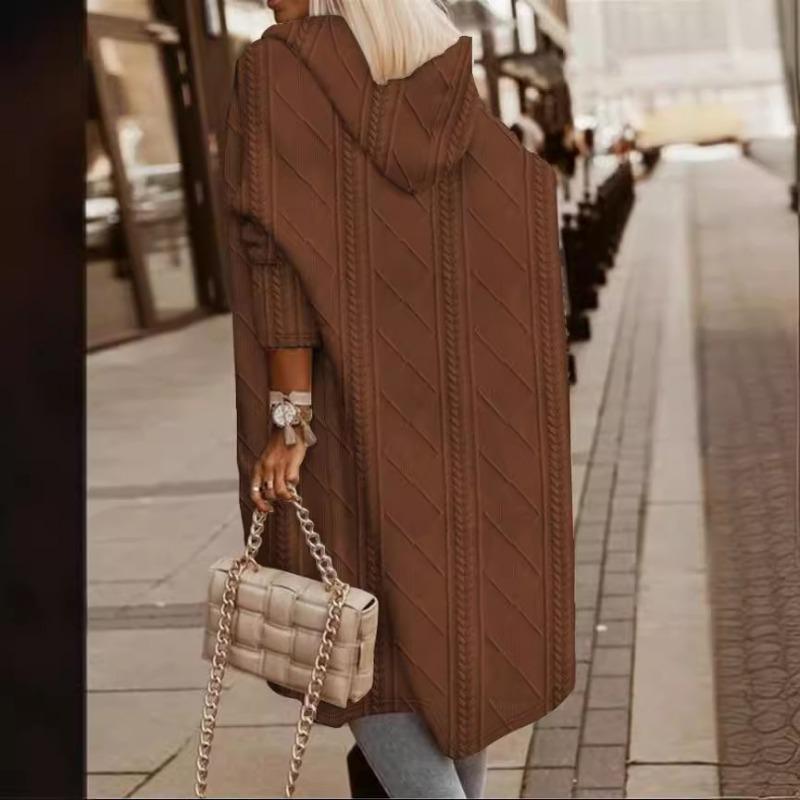 Neue Herbst Winter Damen Europäisch Amerikanisch Trench Kabel Texturiert Kapuzen Midilänge Jacken Windbreaker Mäntel