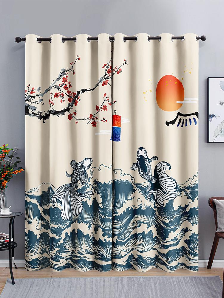 Gradual Change Landscape Chinese Curtains Sunshade Bedroom Curtains 3D Digital Printing Blackout Curtains