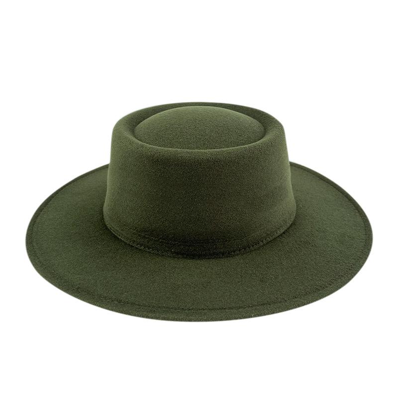 British style solid color big brim flat top top top hat French fashion jazz flat top woolen hat autumn and winter felt hat
