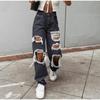 Jeans da donna vintage strappati Distressed Streetwear Buco Hip Hop Pantaloni a vita alta Moda Pantaloni dritti in denim Estate Jean