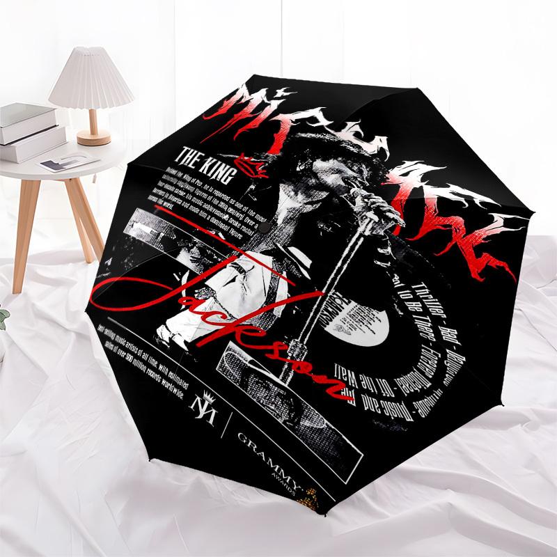 1 Stück Michael Jackson, King of Pop Automatik Aufklappbar, Winddicht, Kompakter Reise-Regenschirm, Geschenk für Geburtstag, Weihnachten, Business 93047
