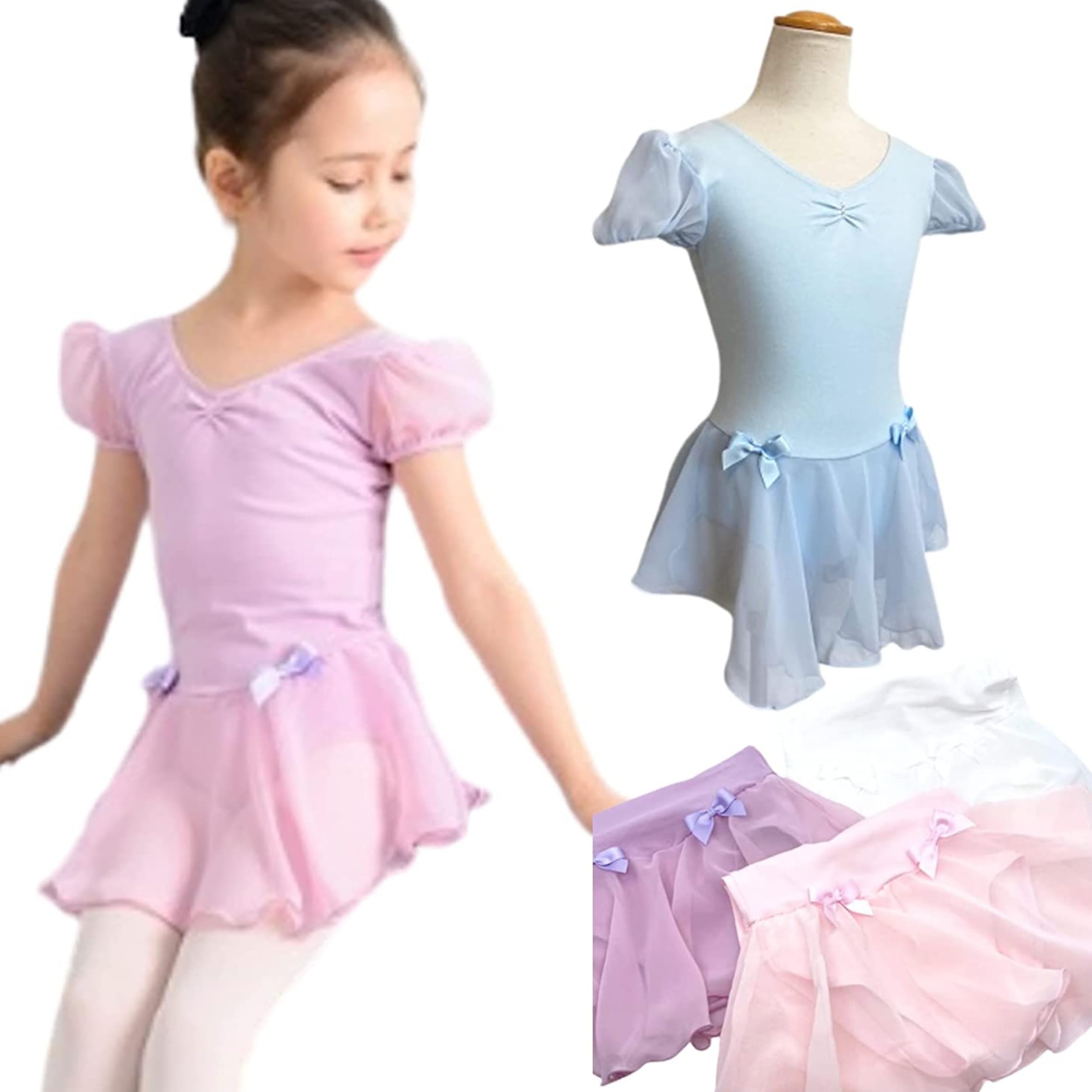 

Балетный купальник с рукавами-фонариками, юбкой и сверкающими стразами Размер детский (Небесно-голубой, 9)