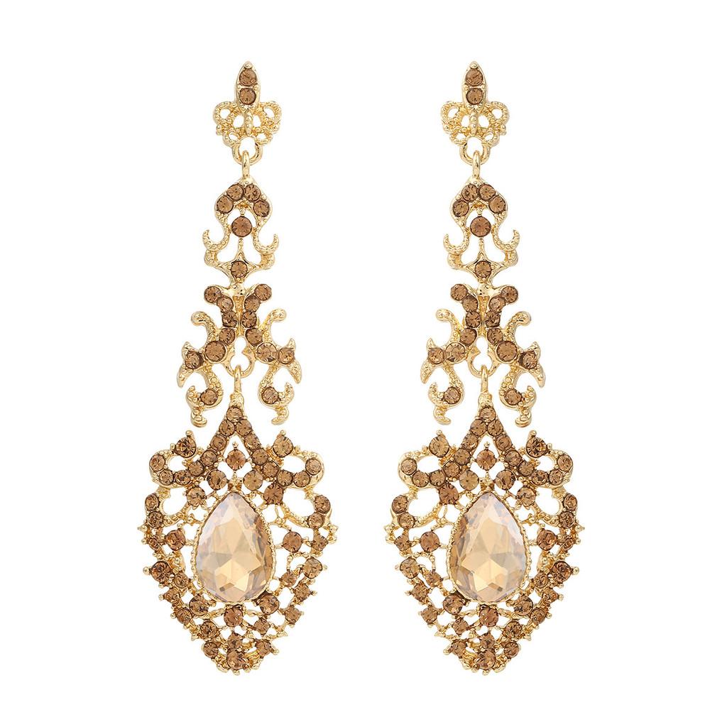 Vintage Water Drop Earrings For Women With Gold Finish For Evening Wear