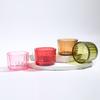 Transparent Glass Aromatherapy Candlestick Holder Colorful Vertical Pattern Retro Design for Home Decoration Empty Candle Cup