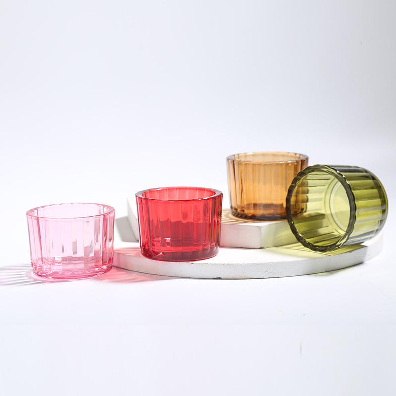 Transparent Glass Aromatherapy Candlestick Holder Colorful Vertical Pattern Retro Design for Home Decoration Empty Candle Cup
