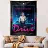 Neon-lit urban backdrop with retro typography and a lone central figure. Patterned tapestry for bedroom and living room home decor