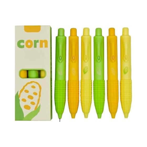 Maydahui 9pcs Cute Mini Corn Gel Pens, 0.5mm Black Ink, Knock-Type Food Pens, Smooth Writing, Lightweight, Easy Grip, Novelty Stationery for Office,