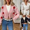 Strawberry Women's Sweater Cardigan Autumn and Winter New European and American Button Long-sleeved Knitted Jacket PlusSize