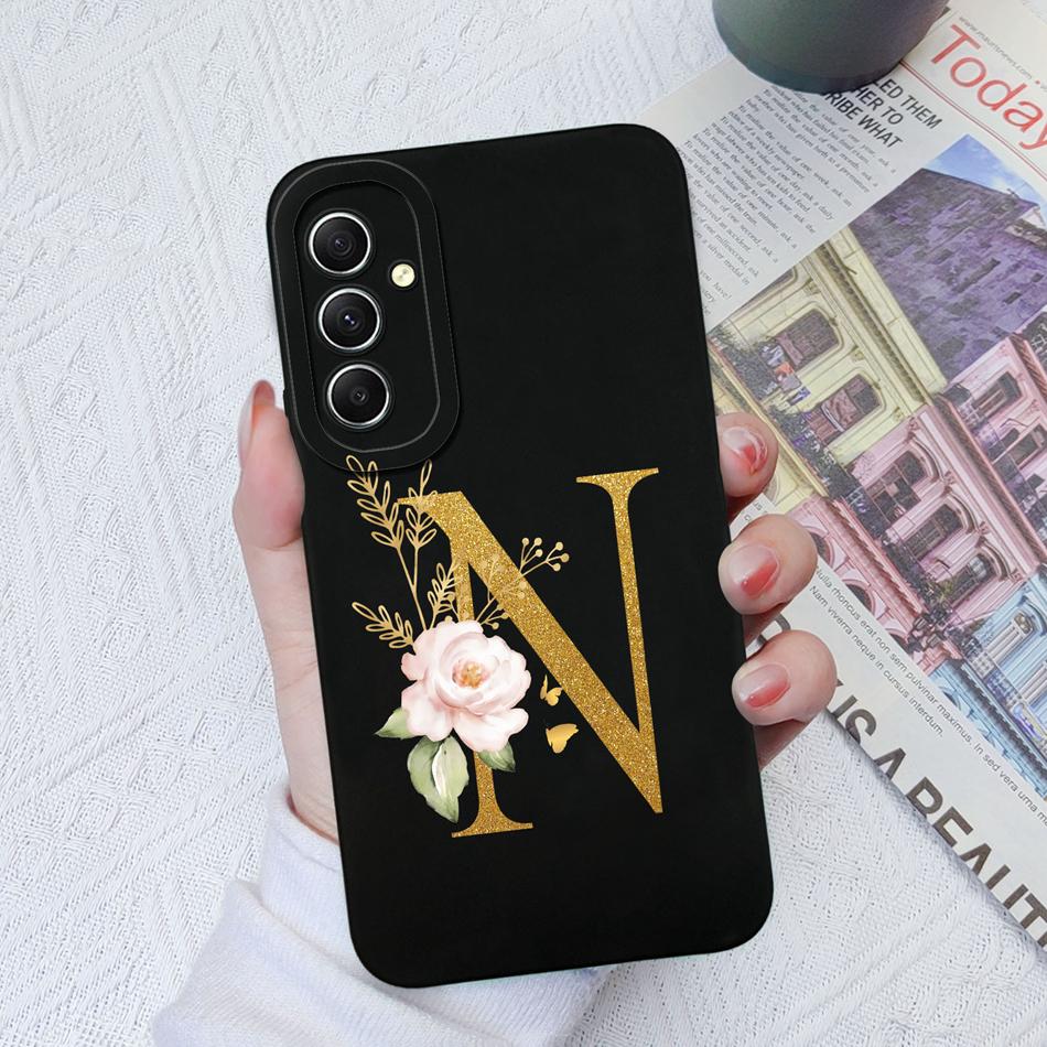 Phone Case For Samsung Galaxy A34 A33 A32 Elegant Rose Letter Soft Liquid Silicone Sqare Back Cover For Samsung A 34 33 32 Shell