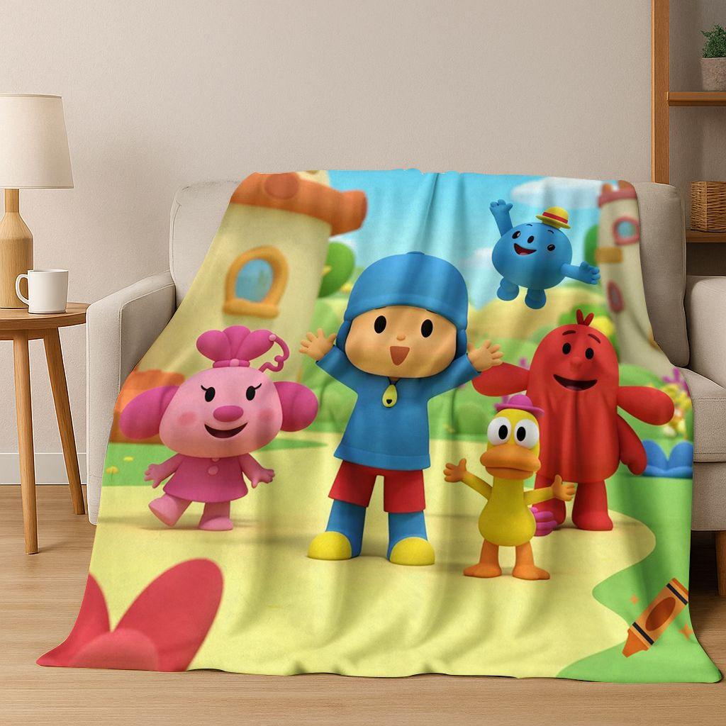 

3D P-Pocoyo Elly Pato Cartoon Flannel Blanket Soft Warm Throw Blanket for Bed Bedroom Room Living Room Travel Picnic Kid Gift 75x90cm
