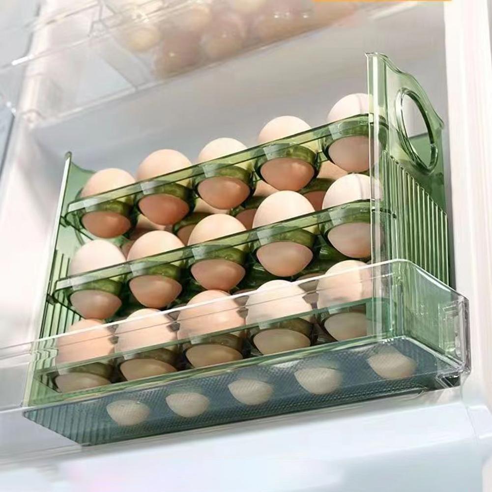 PET Egg Storage Box Automatic Flip Egg Box Refrigerator Side Door Egg Storage Rack Kitchen Egg Tray Storage Organizer
