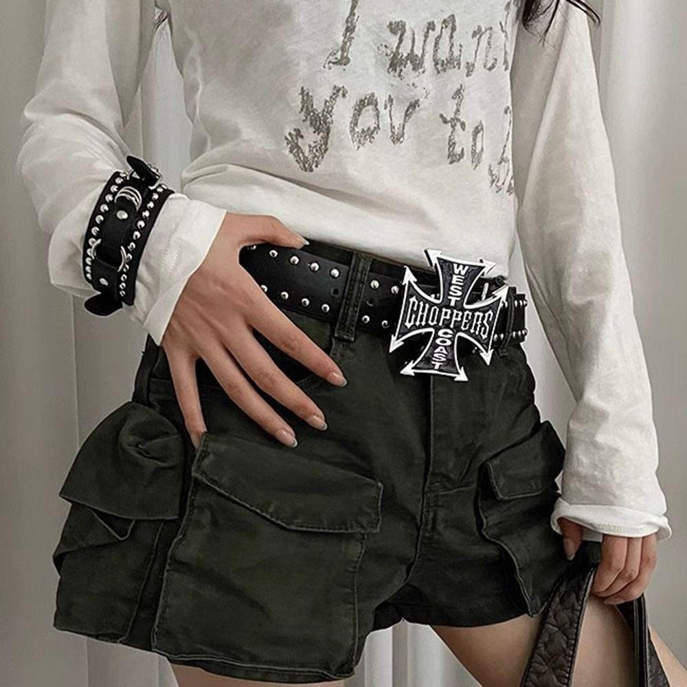 

Джинсы Декор Клепка Ремень Бохо Пу Поясные Ремни Ретро Крест Ремень Украшение Платья чёрный