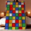 Cute Cartoon Style Rubik's Cube Throw Lightweight 240g Flannel Blanket Soft Skin-friendly for Summer Cooling