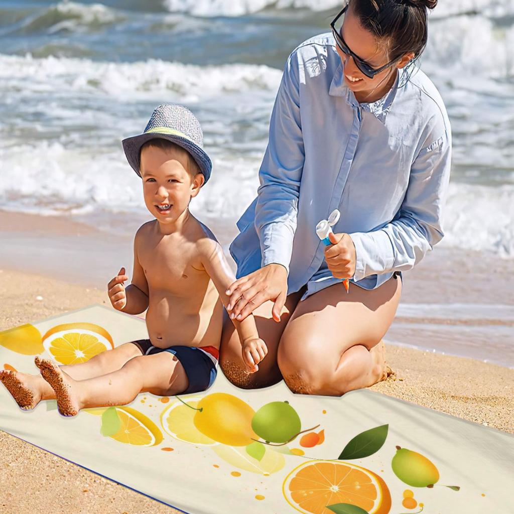 Summer Orange Pattern Digital-printed Polyester Superfine Fiber Double-sided Fleece Beach Vacation Bath Towel, Beach Towel