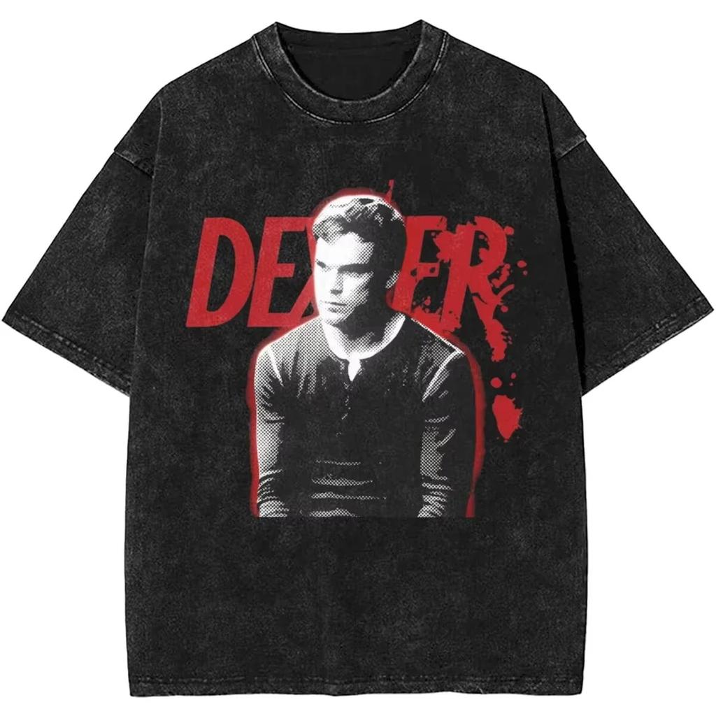 Nuova Edizione Dexter Morgan Dito Medio Retro Trendy Vintage Lavato Maglietta Estiva Y2K Top Cotone Uomo Donna Magliette Manica Corta