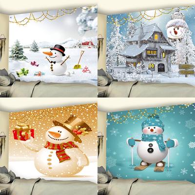 Tapiz con estampado de muñeco de nieve de Navidad de invierno, decoración del hogar, tapiz navideño, decoración de pared para sala de estar, tapiz de Navidad