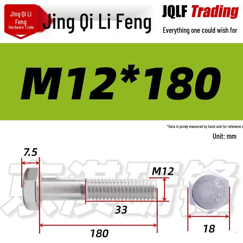 201 Stainless Steel Hex Head Bolt, Half Thread, M6-M30 Threaded Rod