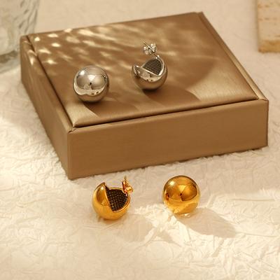 Spherical Smooth Stainless Steel Earrings, High-end Trend Women's Versatile Plated 18K Earrings