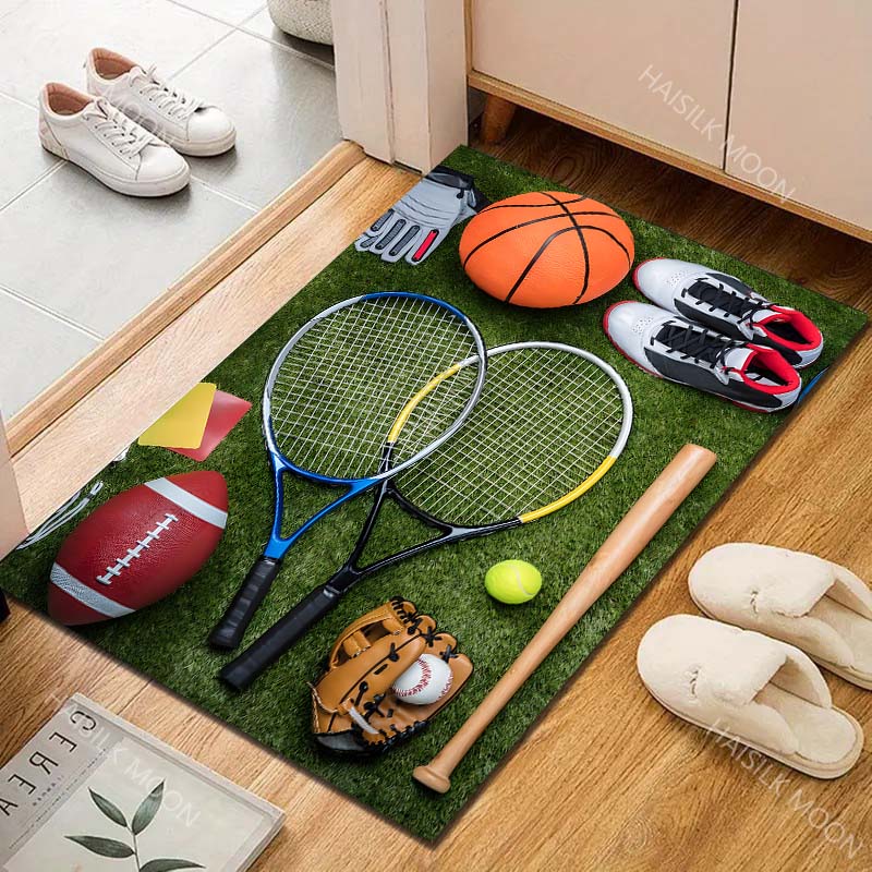 Verschiedene Sportgeräte Display Druck Teppich Teppich für Wohnzimmer Schlafzimmer Sofa Fußmatte Heimdekoration Rutschfeste Bodenmatte